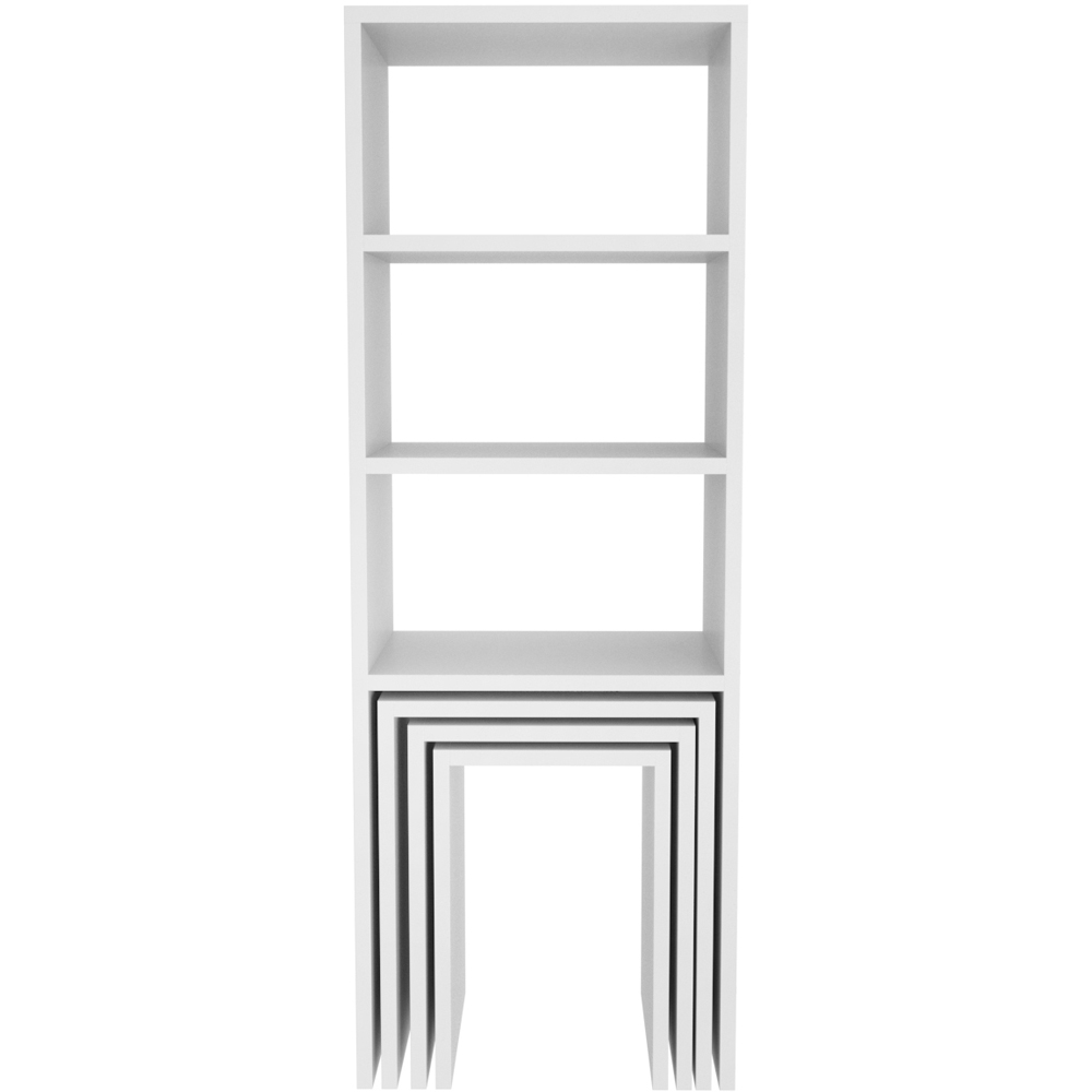 Decorotika Modern Melo 3 Shelf White Bookcase with Nest of Tables Set of 3 Image 3
