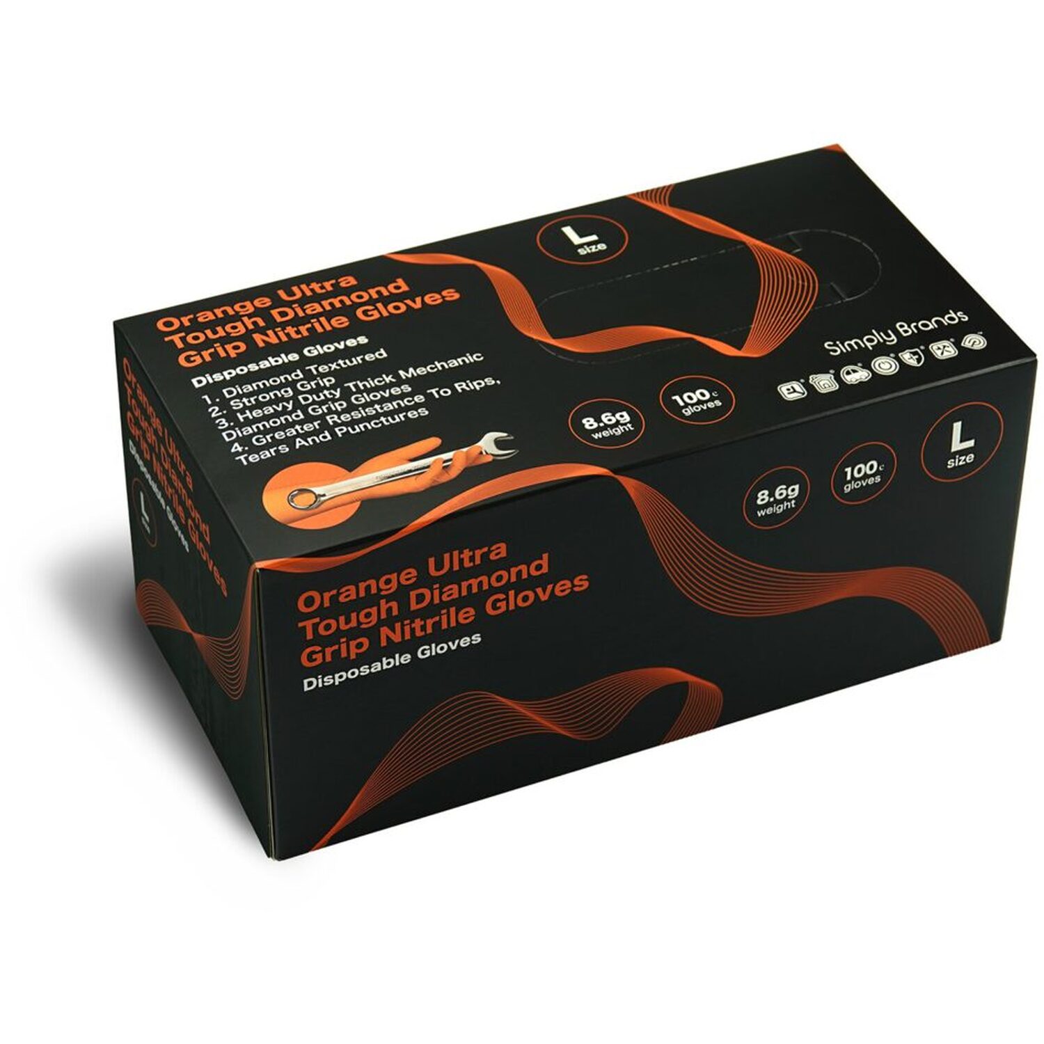 Pack of 100 Large Ultra Tough Nitrile Gloves Black Image