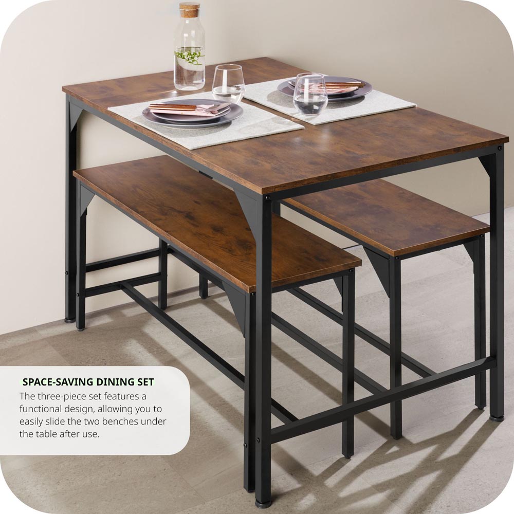tectake Bolton 2 Seater Industrial Dark Wood Dining Set with Bench Image 8