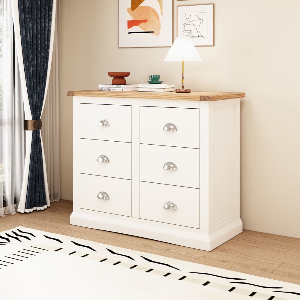 Cabinet Bits Cosenza 6 Drawer White Chrome Cup Handle Chest of Drawers Image 8