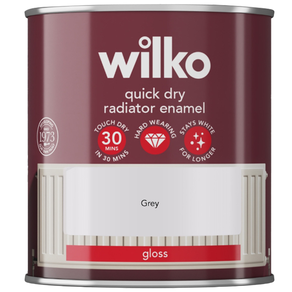 Wilko Quick Dry Grey Gloss Radiator Enamel 250ml Image 2