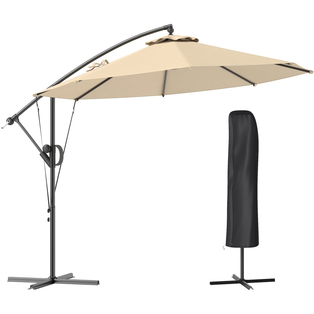 Outsunny Khaki Banana Cantilever Parasol with Cover and Wind Strap 3m Image 1