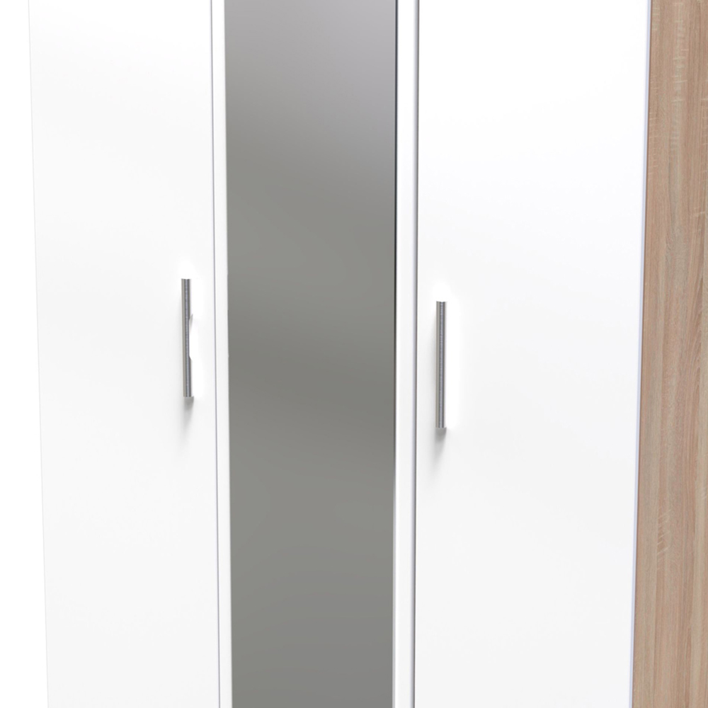 Crowndale Contrast Ready Assembled 3 Door Gloss White and Bardolino Oak Tall Mirrored Wardrobe Image 7