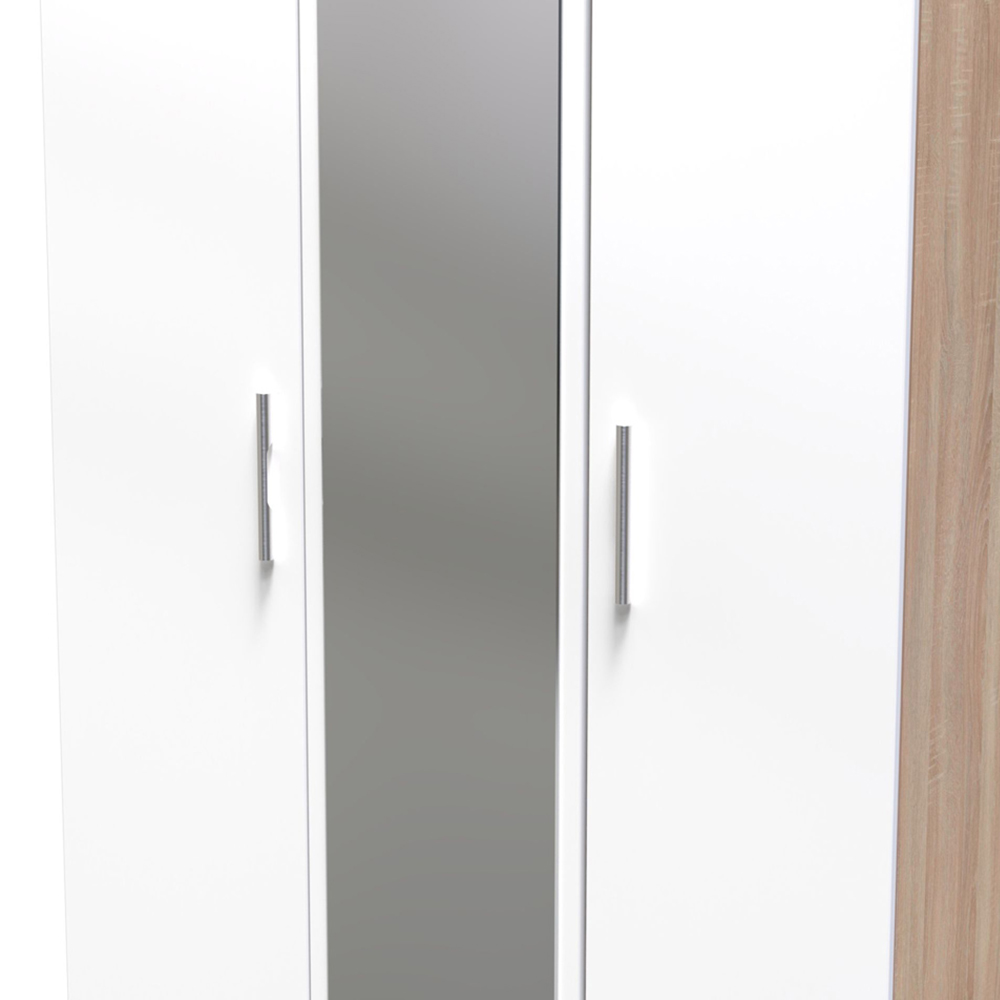Crowndale Contrast 3 Door White and Bardolino Oak Tall Mirrored Wardrobe Ready Assembled Image 7