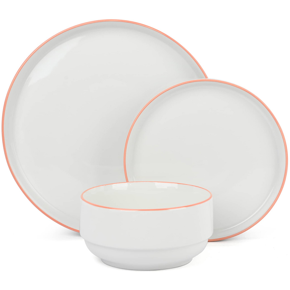 Waterside Orange Rim White Stackable 12 Piece Dinner Set Image 3