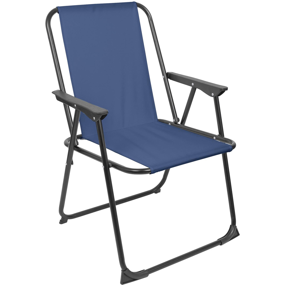 Harbour Housewares Matt Black and Navy Folding Metal Beach Chair Image 2