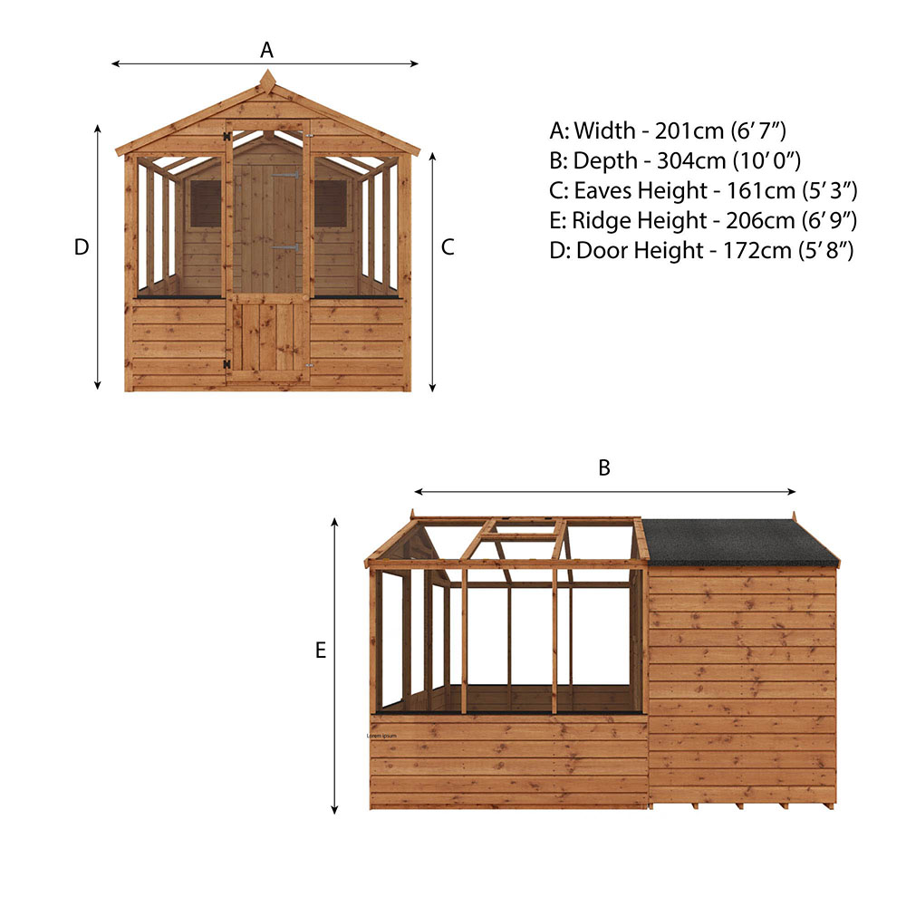 Mercia Wooden 10 x 6ft Traditional Apex Greenhouse Combi Shed Image 8