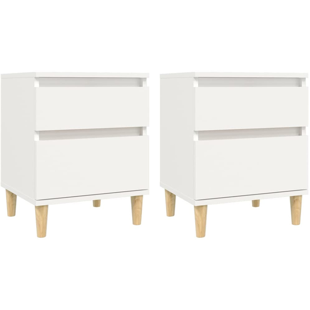 vidaXL 2 Drawer White Bedside Cabinet Set of 2 Image 2
