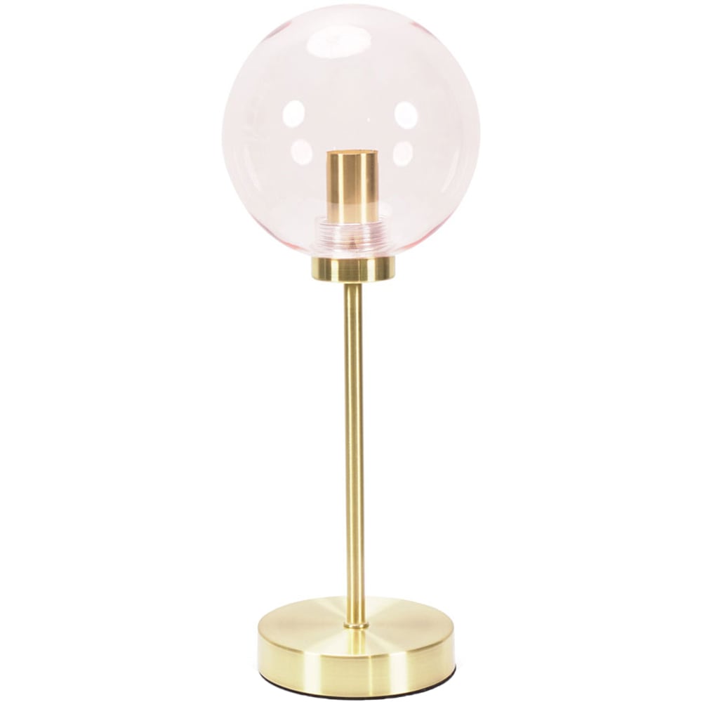 ValueLights Frenchie Pink Tinted Globe Gold Stem LED Table Lamp Image 1