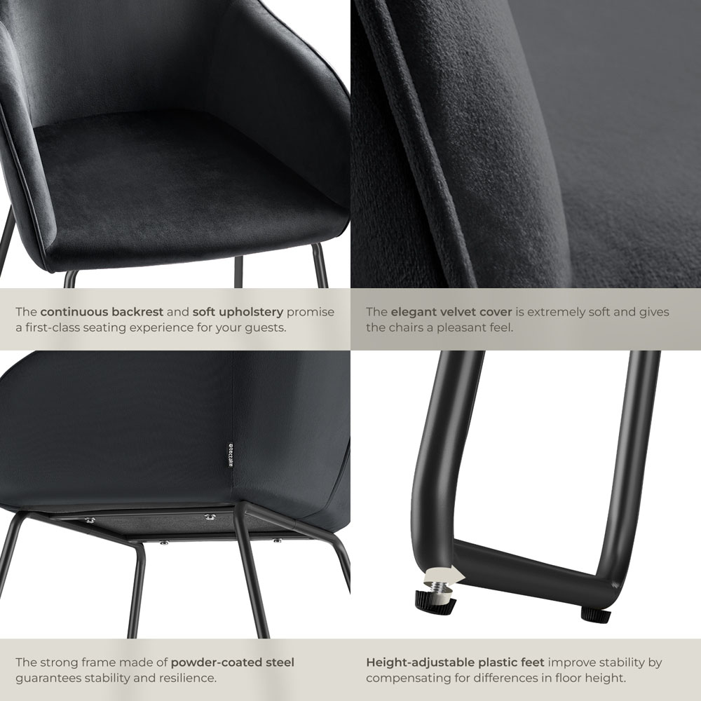 tectake Jeane Set of 2 Black Velvet Look Dining Chair Image 6