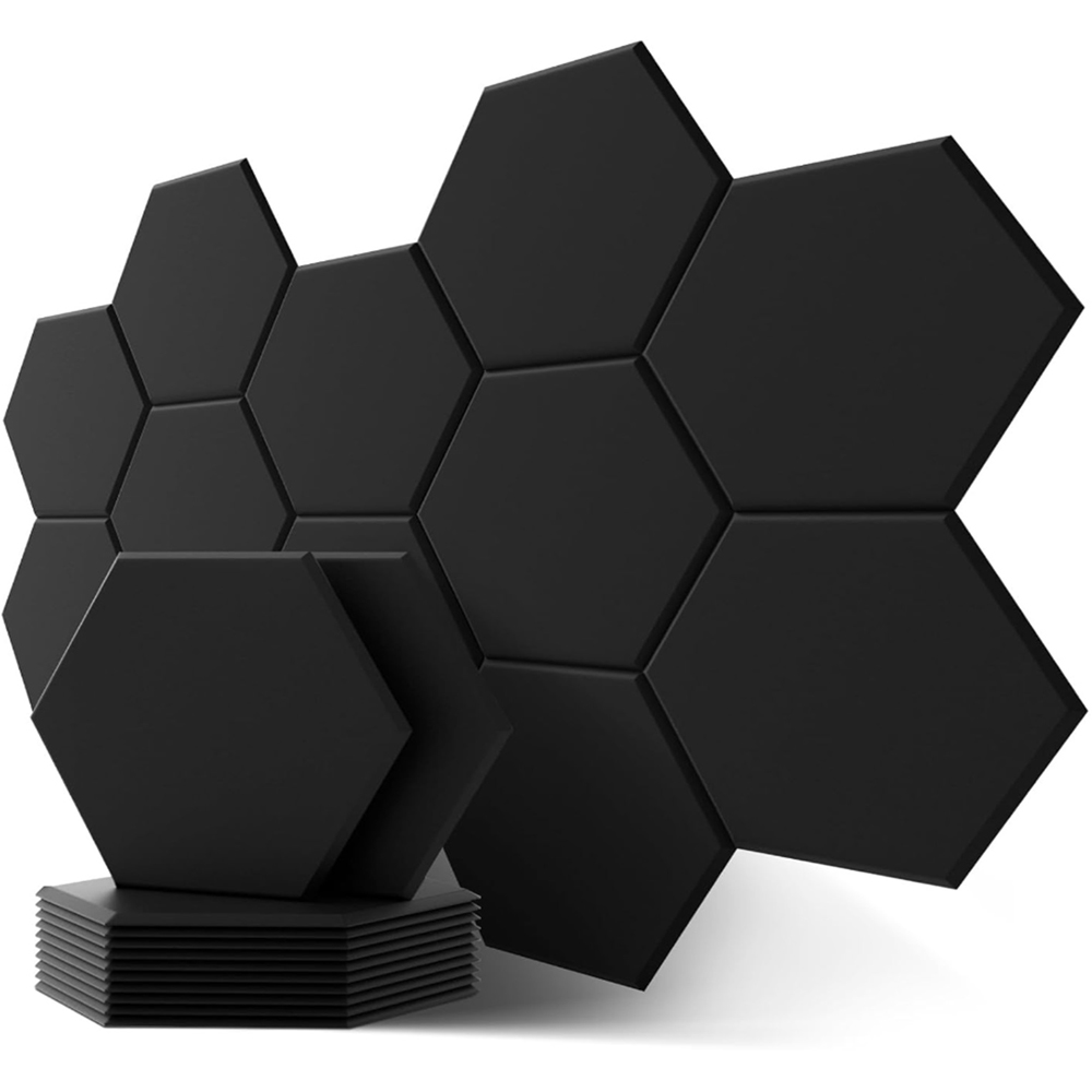 Gr8 Home Black Hexagon Self Adhesive Acoustic Wall Panel Set 12 Pack Image 3