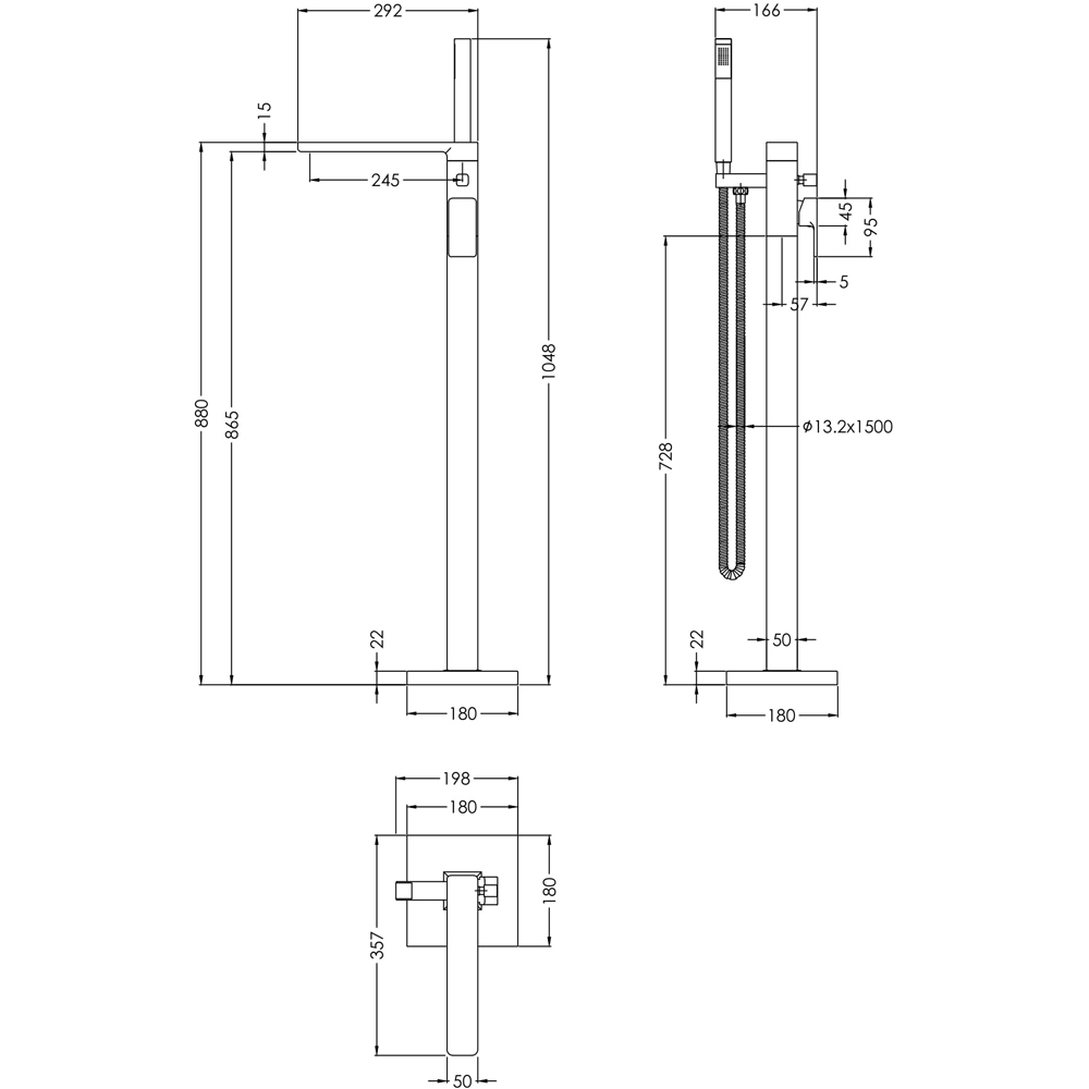 nuie Windon Brushed Bronze Freestanding Bath Shower Mixer Kit Image 2