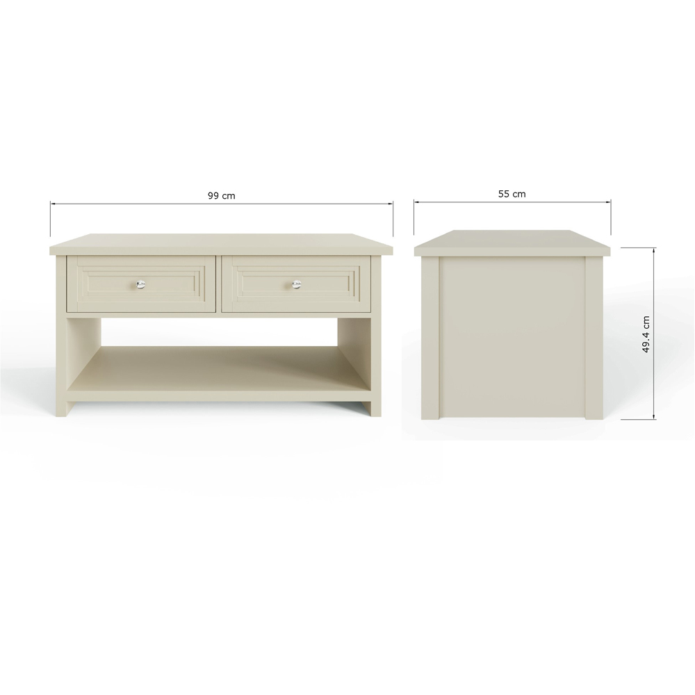 GFW Oakley 2 Drawer Single Shelf Limestone Coffee Table Image 9