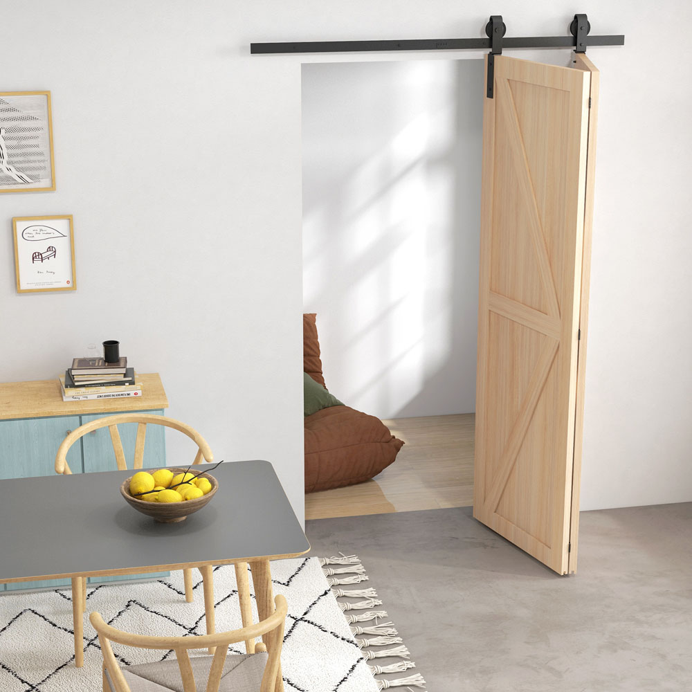 HOMCOM Bi-Folding Sliding Barn Door Hardware Kit Sliding Door Kit 5ft Image 5