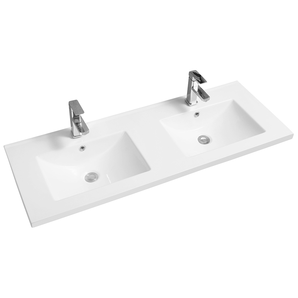 Limoge White Ceramic Mid Edge Double Inset Basin with Scooped Bowl 1210mm Image 1
