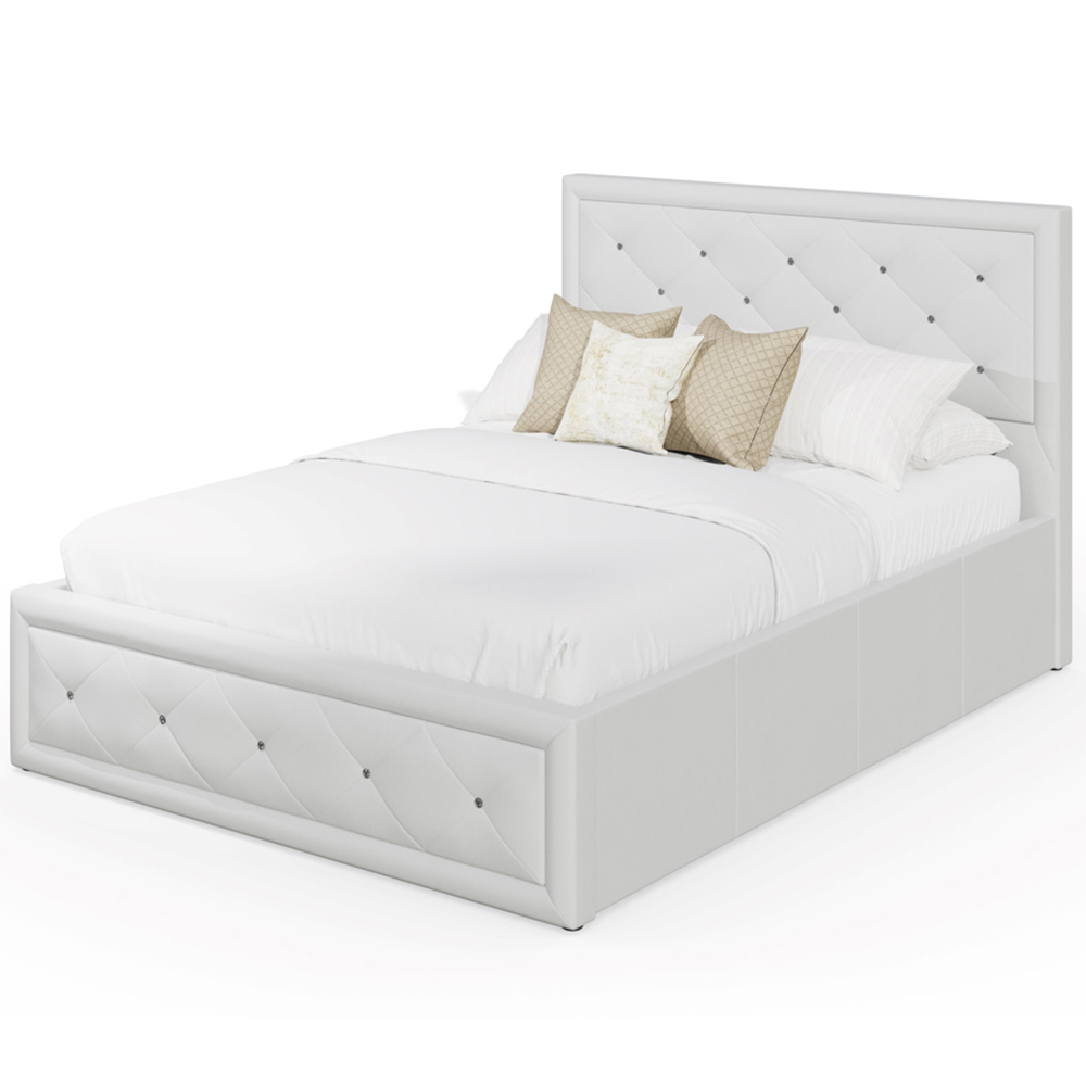 GFW Hollywood Double White Gas End Lift Ottoman Bed with Buttoned Headboard Image 4