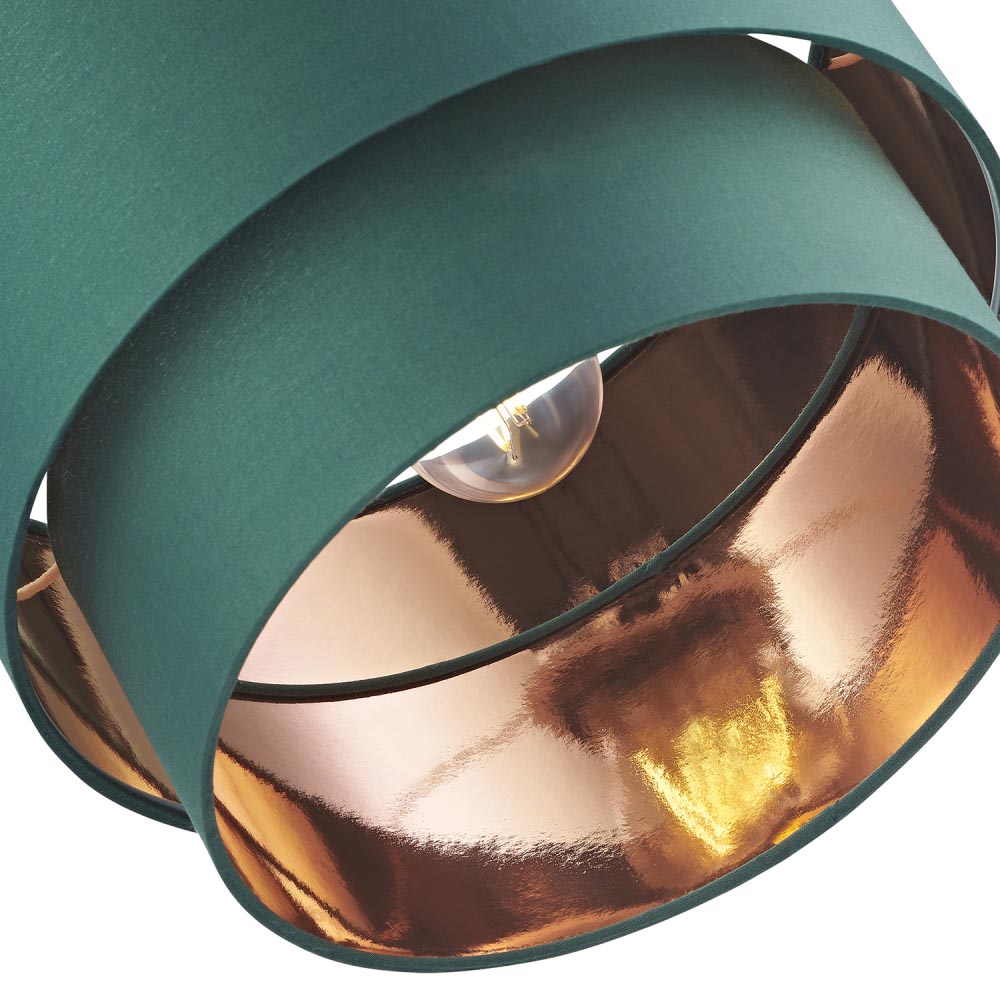 Happy Homewares Modern 2 Tier Forest Green Cotton Pendant Shade with Copper Inner Image 3