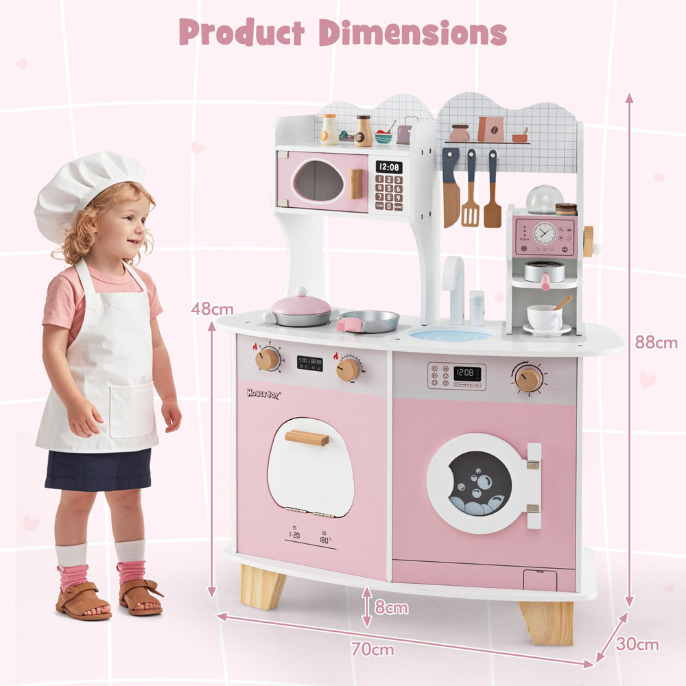 Costway Pink Kids Wooden Kitchen Playset with Coffee Maker Image 7