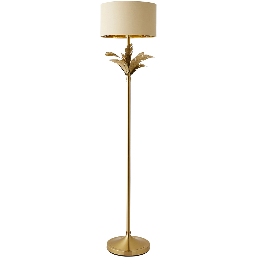 ValueLights Christina Beige and Gold Palm Leaf Floor Lamp and Bulb Image 1