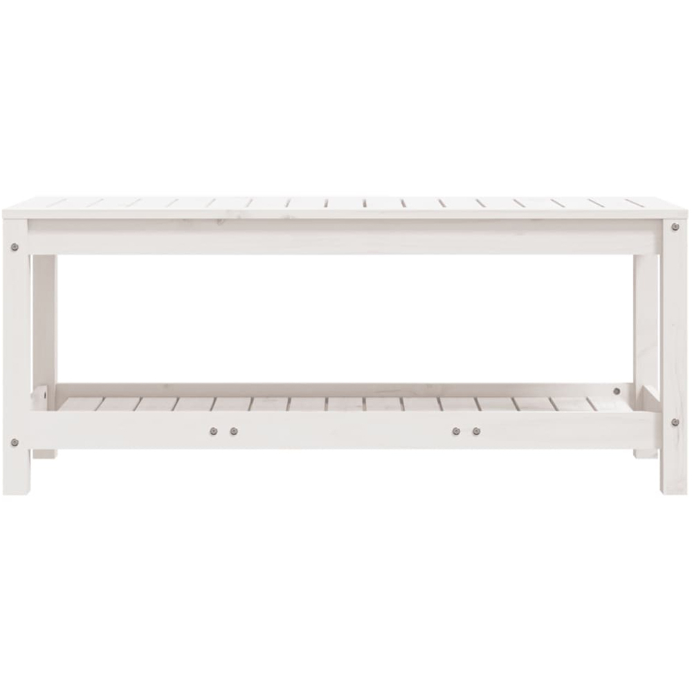 vidaXL White Solid Pine Wood Slatted Garden Bench with Shelf 108 x 35 x 45cm Image 4
