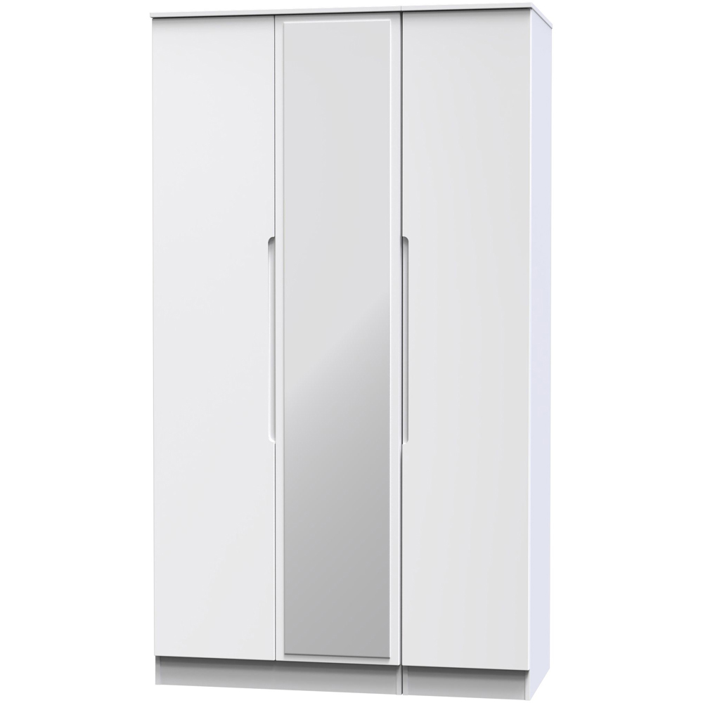 Crowndale Milan 3 Door White Gloss and White Tall Mirror Wardrobe Ready Assembled Image 4
