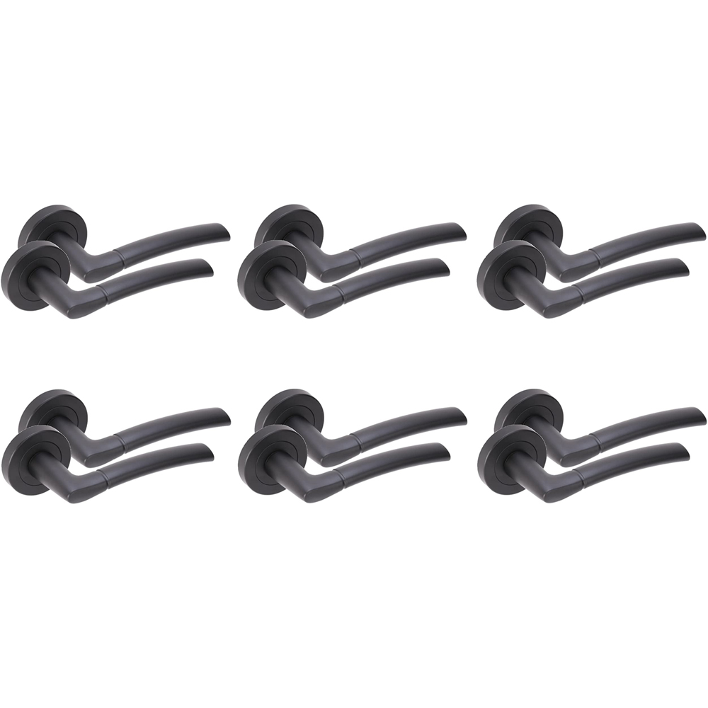 Golden Grace Matt Black Indiana Modern Latch Door Handle Set 6 Pack Image 1