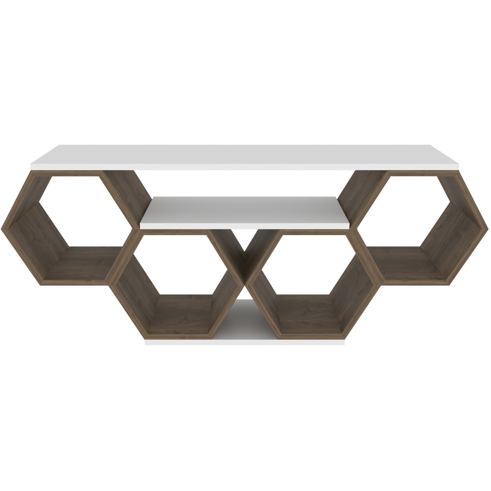 Decorotika Honey White and Walnut Wide Hexagonal TV Unit Image 2
