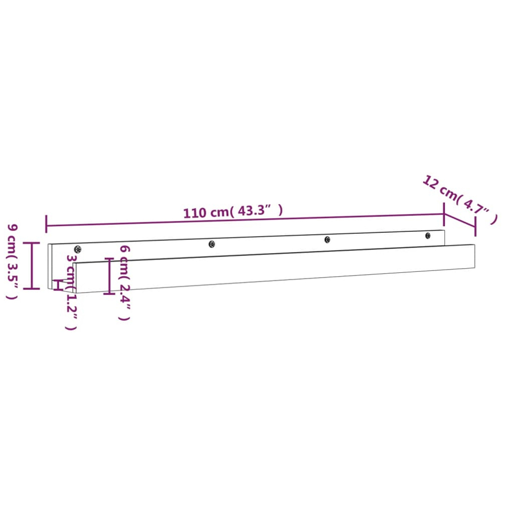 vidaXL 110 x 12 x 9cm White Wall Shelf 2 Pack Image 7