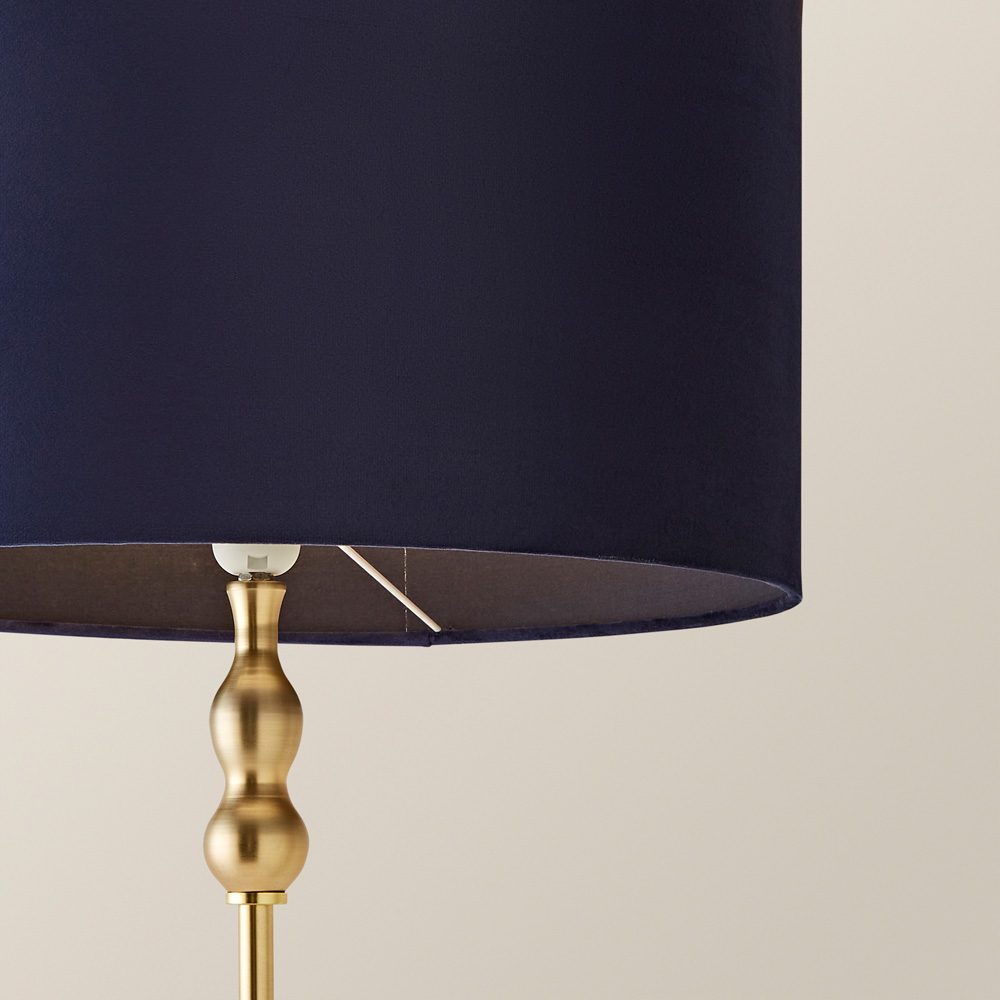 ValueLights Maggie Navy Blue Velvet and Gold Drum Shade Candlestick LED Floor Lamp Image 3