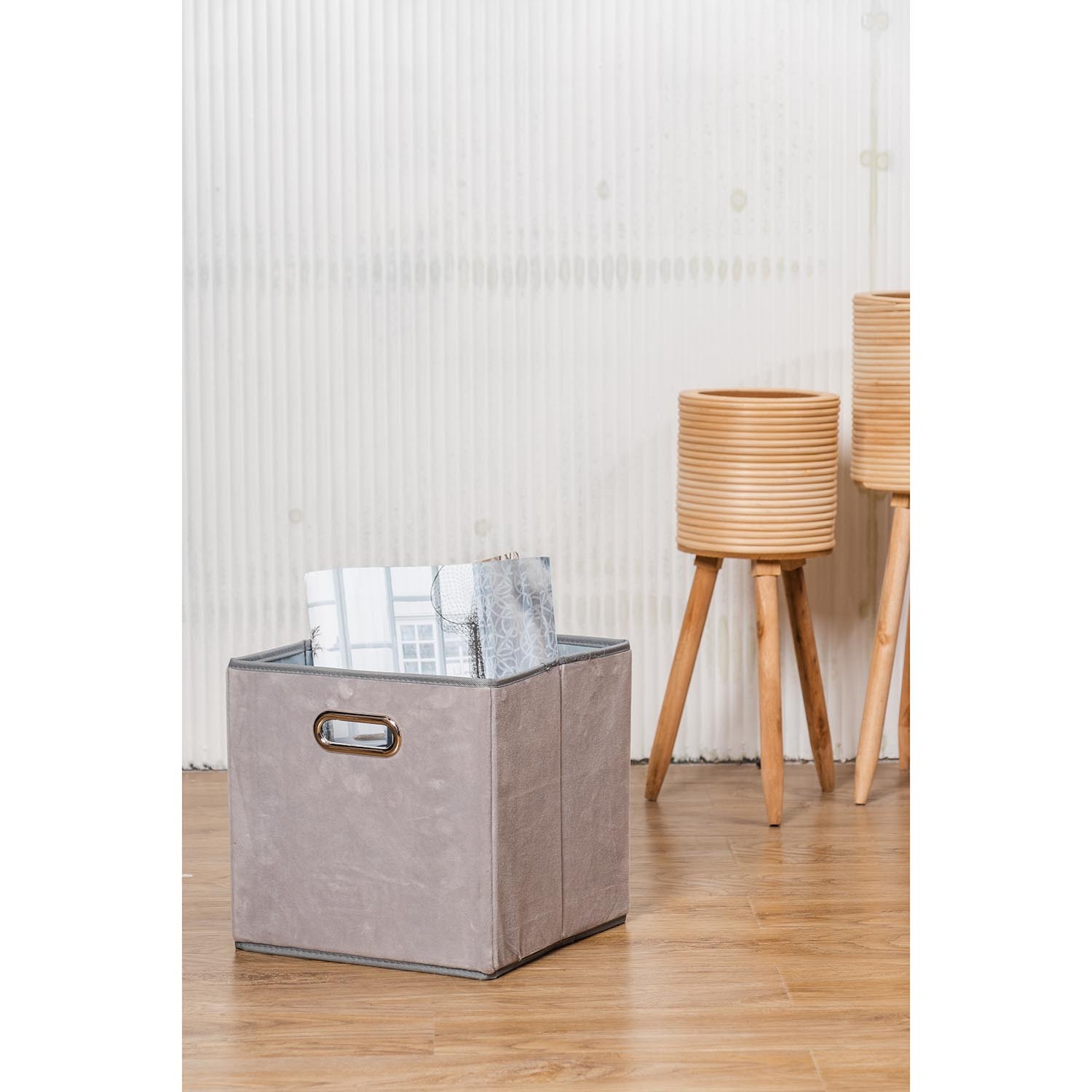 Grey Velvet Storage Cube Image 5