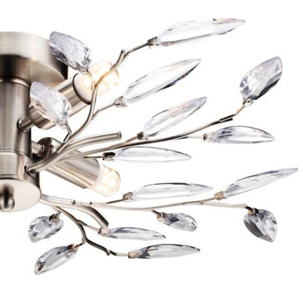 Happy Homewares Modern Birch Clear Leaves Satin Chrome Semi Flush Ceiling Light Image 2