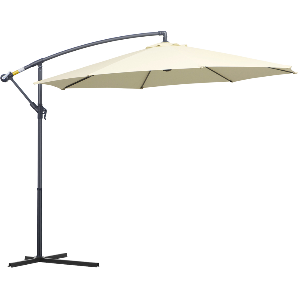 Outsunny Cream Crank and Tilt Cantilever Banana Parasol with Cross Base 3m Image 1