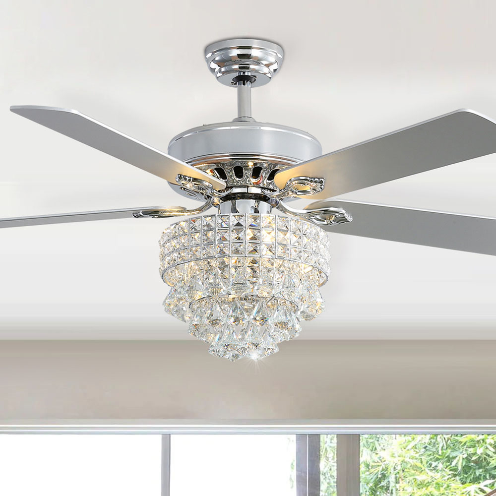 Living and Home 5 Blade Crystal Ceiling Fan Light with and Remote Control 52 inch Image 2