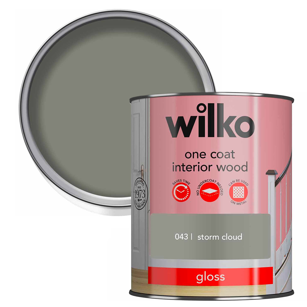 Wilko One Coat Interior Wood Storm Cloud Gloss Paint 0.75L Image 1
