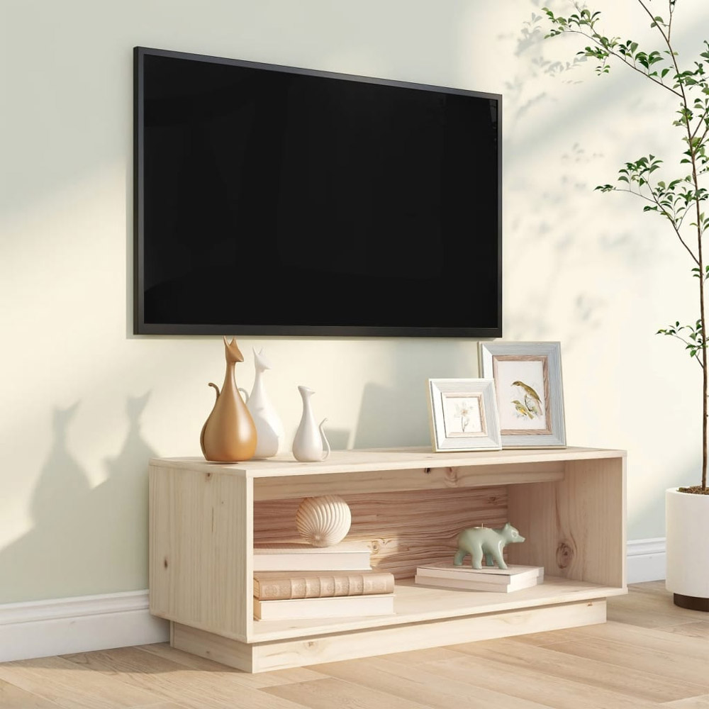 vidaXL Single Open Shelf Natural Solid Wood Pine TV Cabinet Image 7