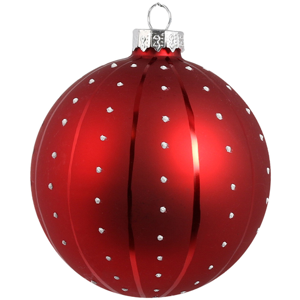 Candy Cane Lane Red Matte Dotted Bauble Single Ornament Image 1