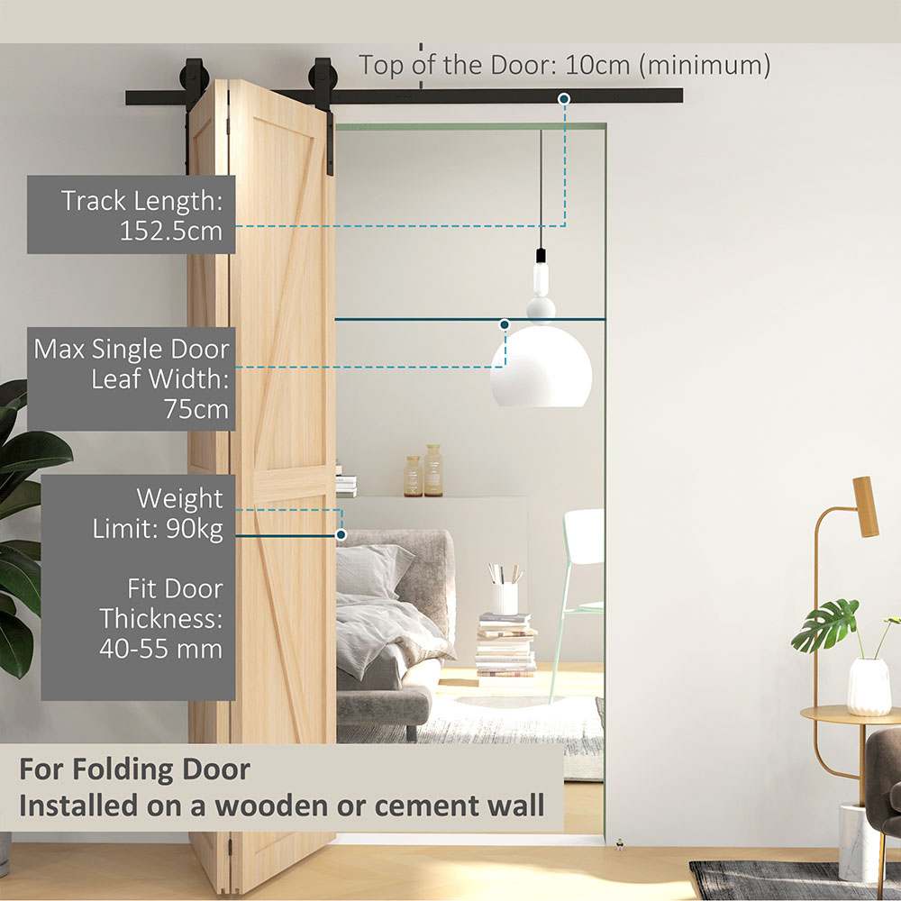 HOMCOM Bi-Folding Sliding Barn Door Hardware Kit Sliding Door Kit 5ft Image 8