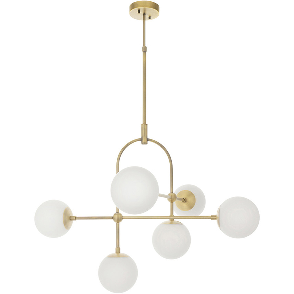 Merano Cosenza Antique Brass and Opal Glass 6 Light Ceiling Semi Flush Image 1