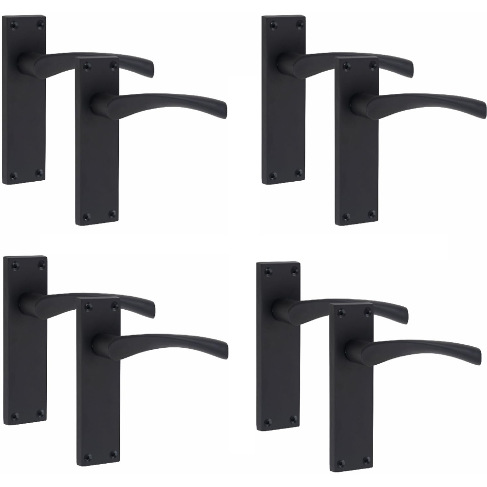 Golden Grace Matt Black Victorian Scroll Astrid Latch Door Handle Set 4 Pack Image 1