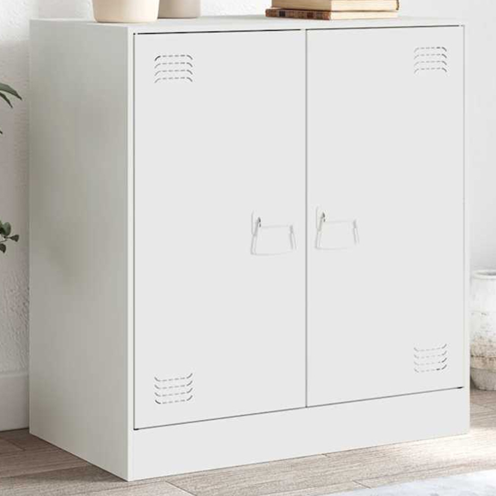 vidaXL 2 Door Steel White Sideboard Image 1