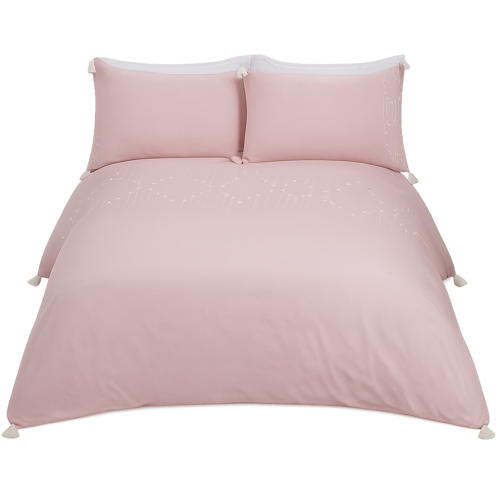 Smart Living Single Boho Embroidered Tassels Blush Pink Duvet Cover Set Image 2