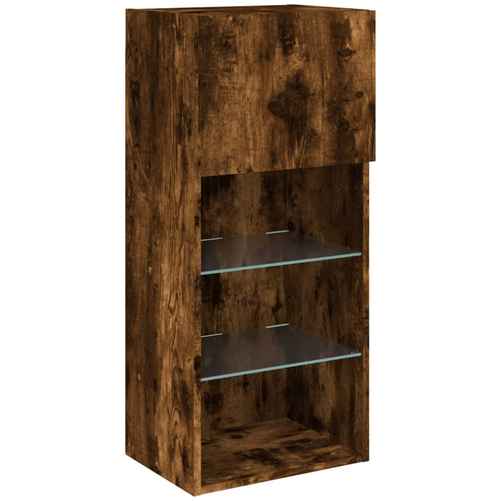 vidaXL Single Door 3 Open Shelf Smoked Oak TV Cabinet with LED Light Set of 2 Image 7