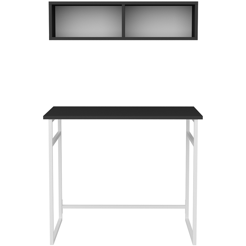 Decorotika Hussum Computer Desk with 2 Section Wall Shelf White and Anthracite Image 3