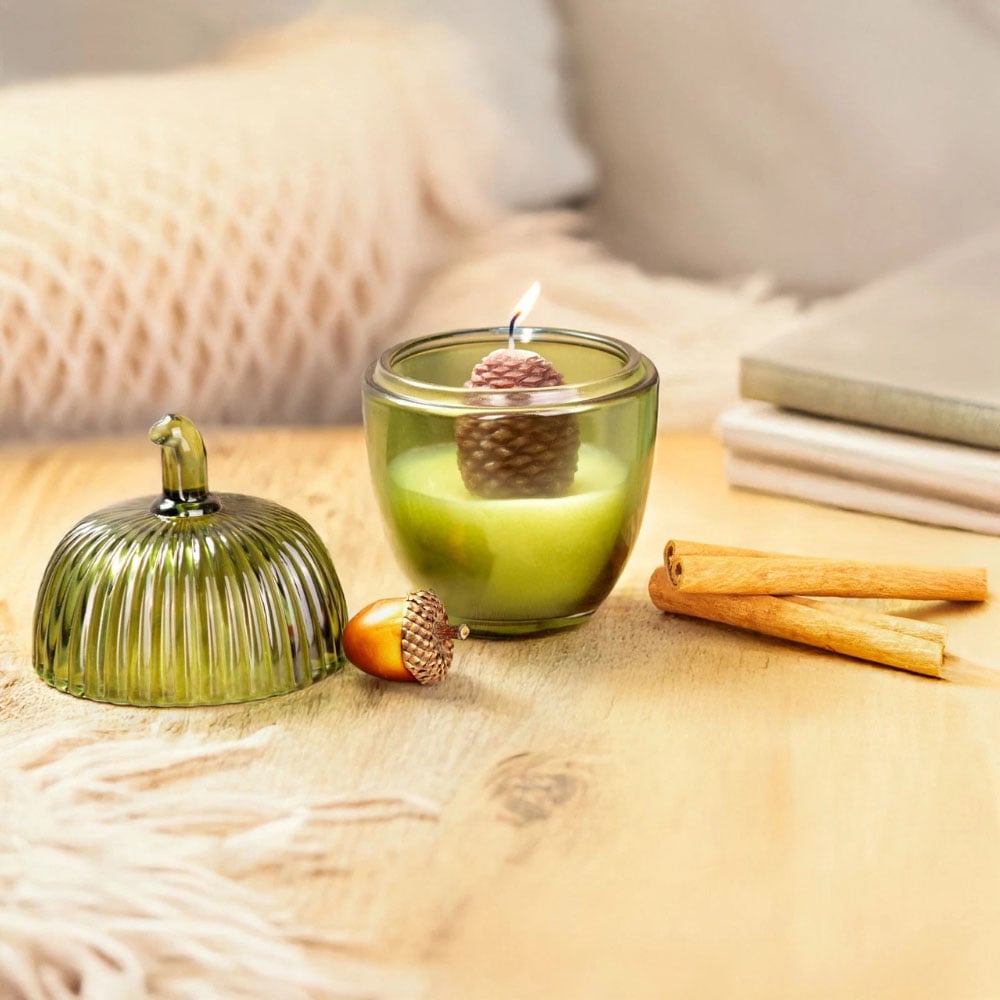 Garden Mile Green Acorn Decorative Candle Image 4
