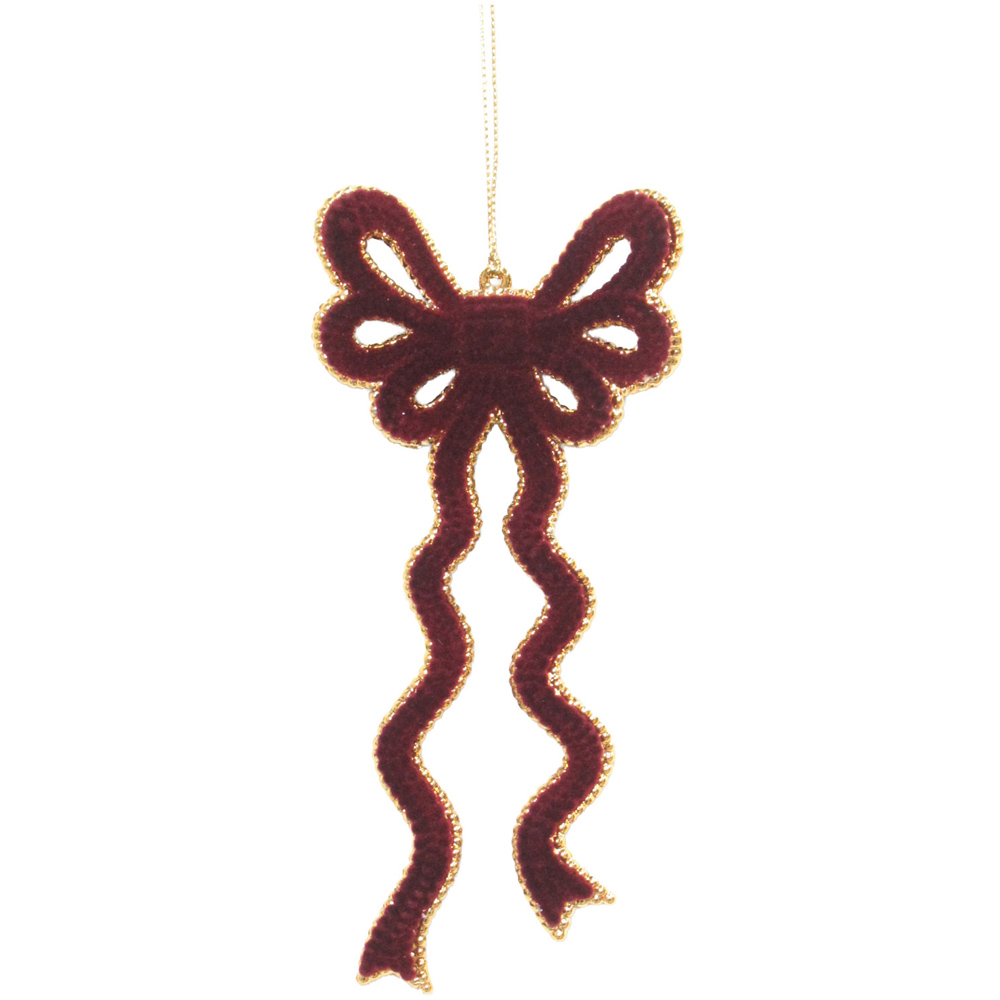 Burgundy and Gold Hanging Bow Decoration Image 1
