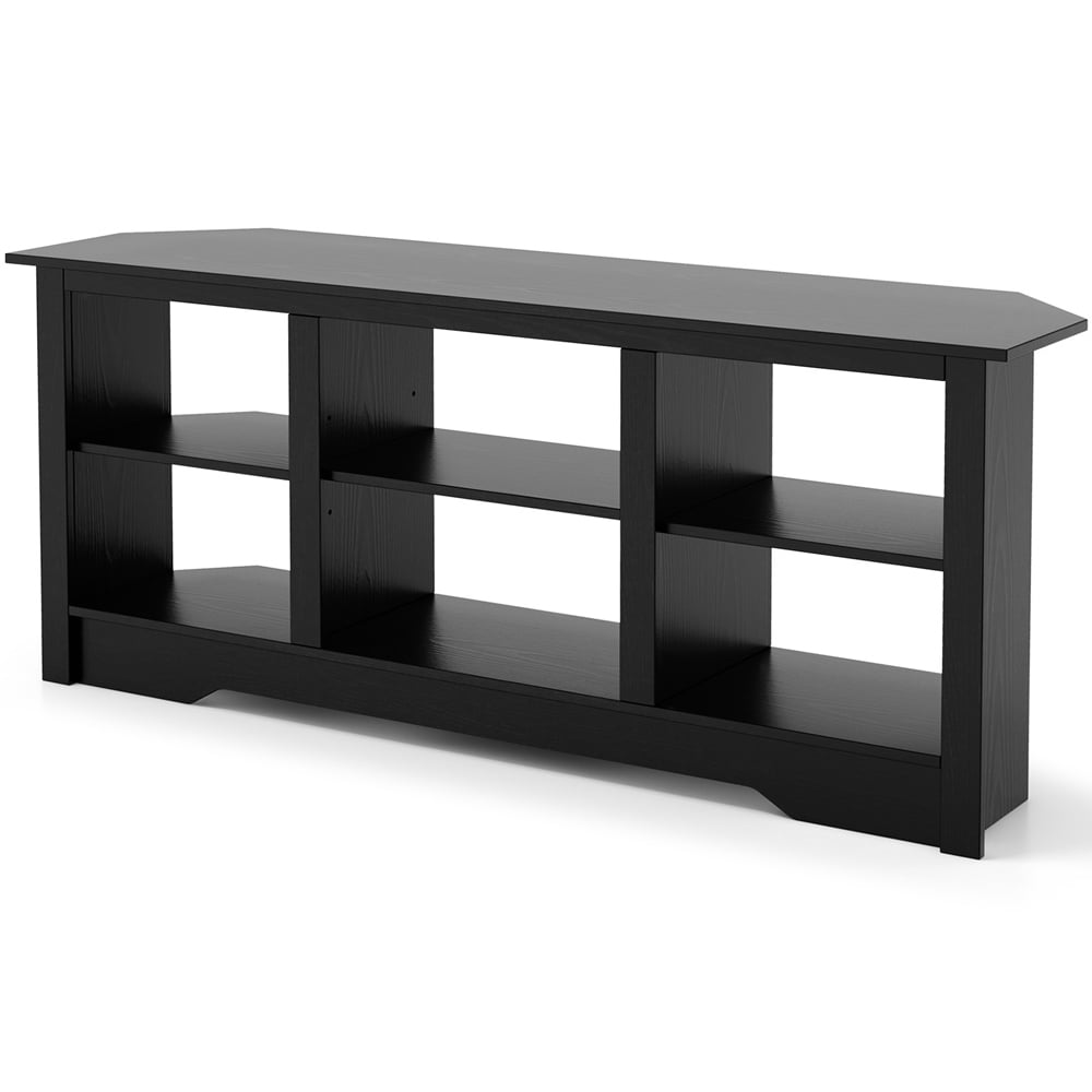 Costway Black TV Stand with 6 Storage Shelves Image 2