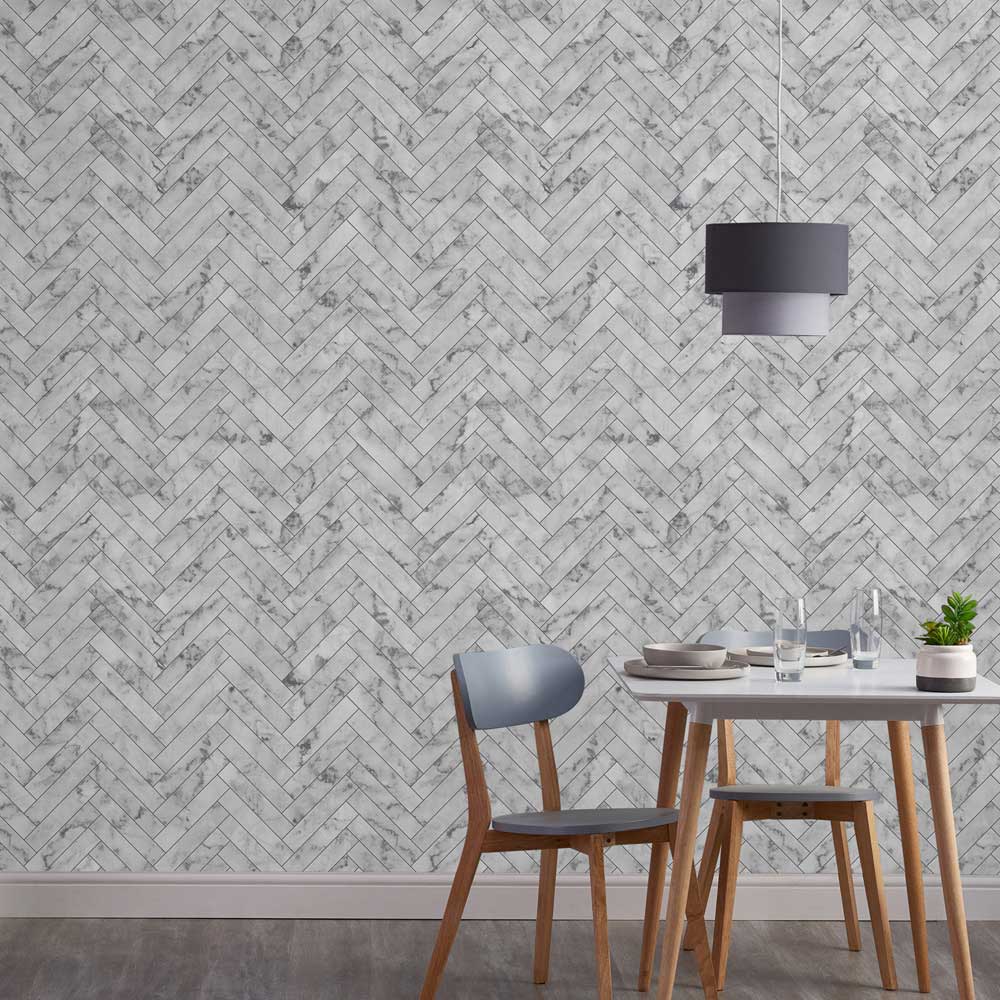 Contour Antibac Marble Chevron Tile Wallpaper Wilko