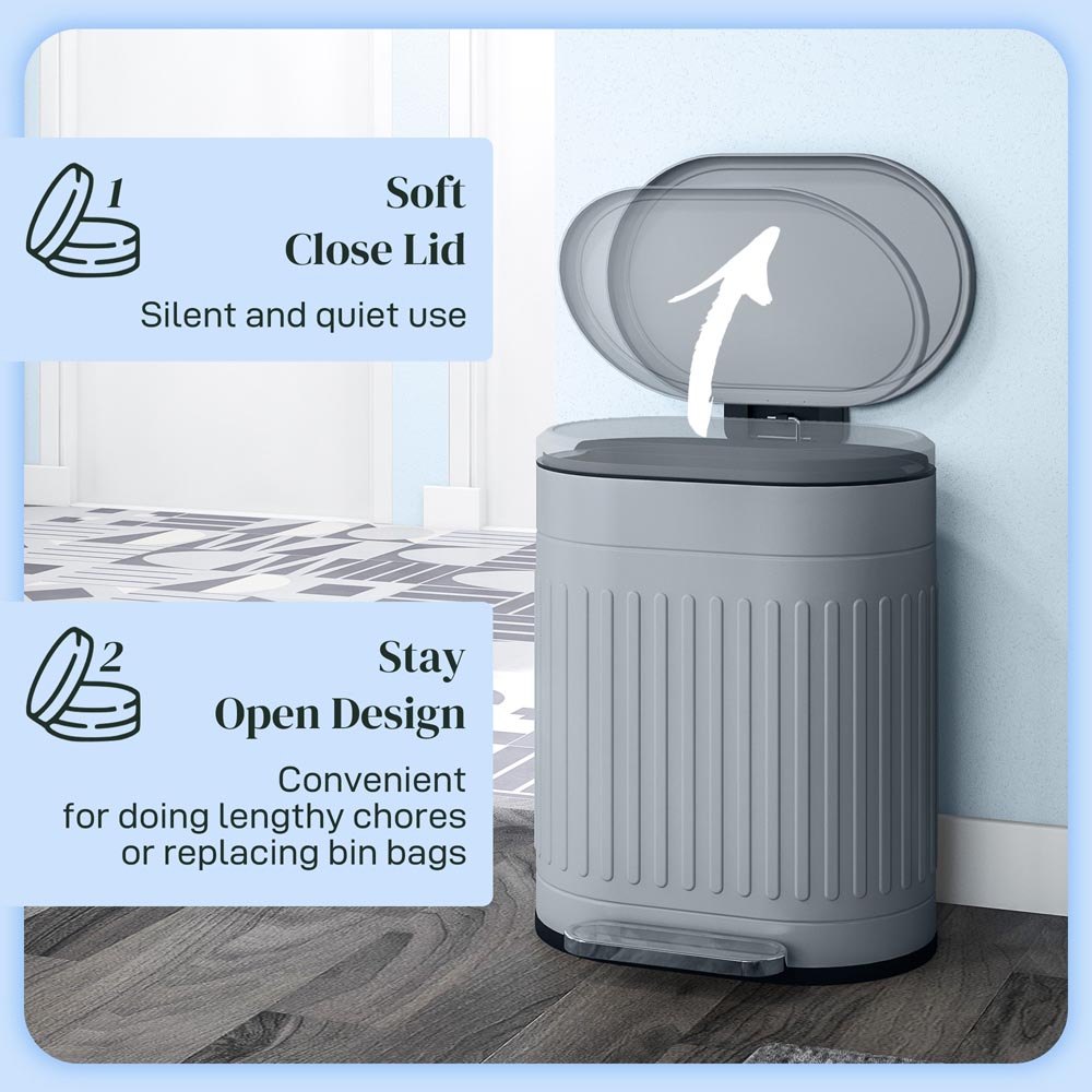 HOMCOM Light Grey Metal Pedal Kitchen Bin with Soft Close Lid 20L Image 5