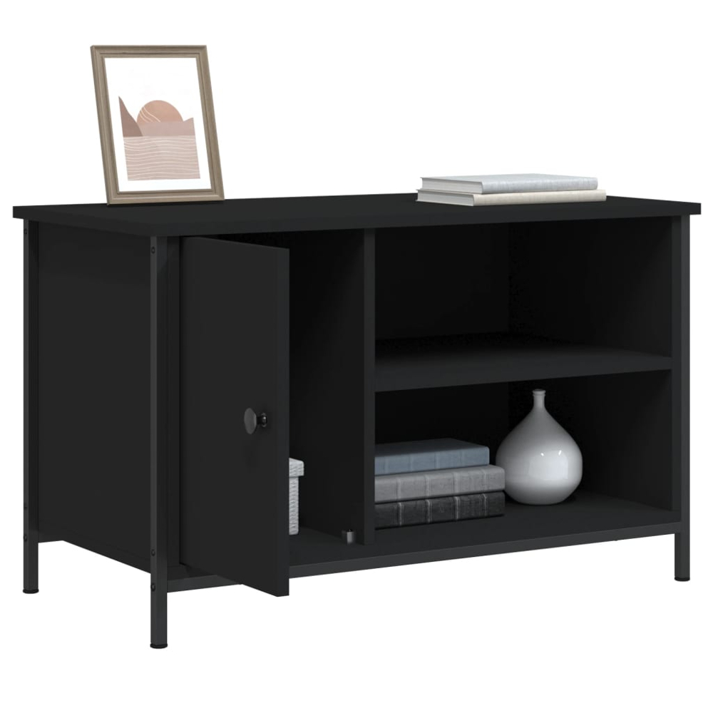 vidaXL Single Door 2 Shelf Black TV Cabinet Image 4