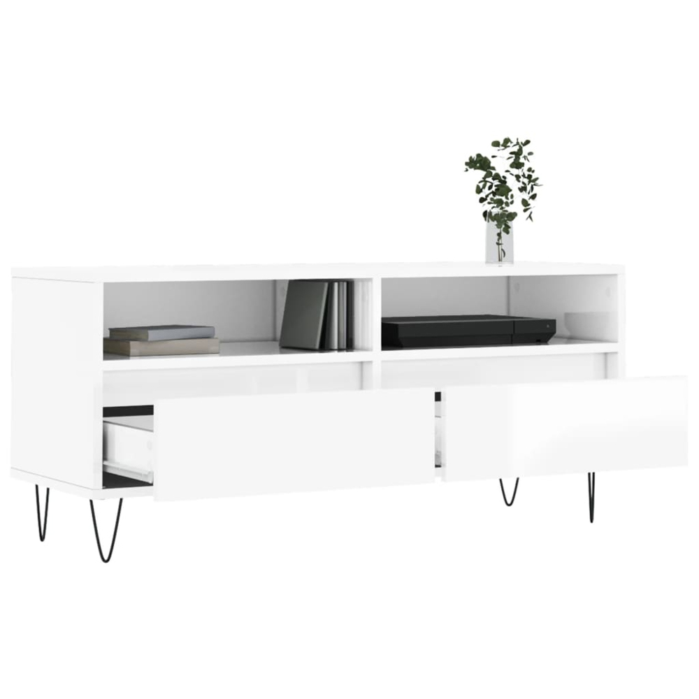 vidaXL 2 Drawer 2 Shelf High Gloss White TV Cabinet Image 4